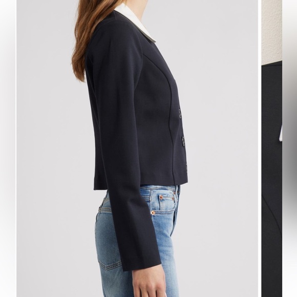 NWT REFORMATION Pia black top white collar long sleeve cropped size medium. - Picture 5 of 12